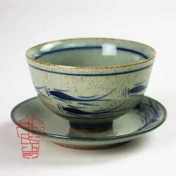 

Jingdezhen ceramic cup antique hand-painted blue and white flowers round dish kungfu tea cup traditional national handicrafts