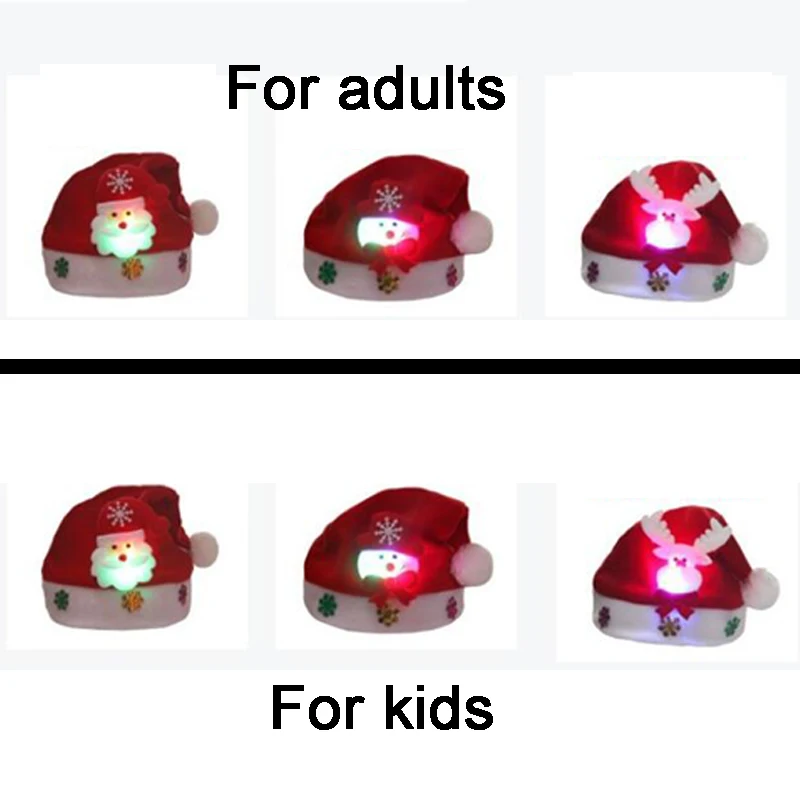 LEDLight UpLuminous  Flash Christmas Hat Child Christmas Reindeer Snowman Santa Hat Decorations For Home Kids And Adult Size (1)