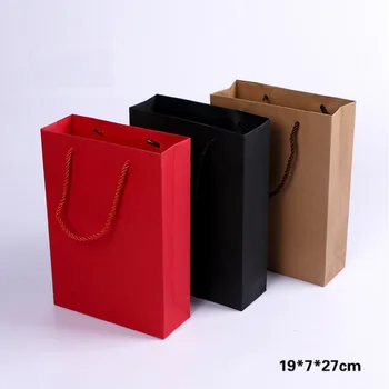 

500pcs Kraft Paper Gift Bag With Handle 19x7x27cm Wedding Birthday Party Christmas New Year Gift Package Bags wen5589