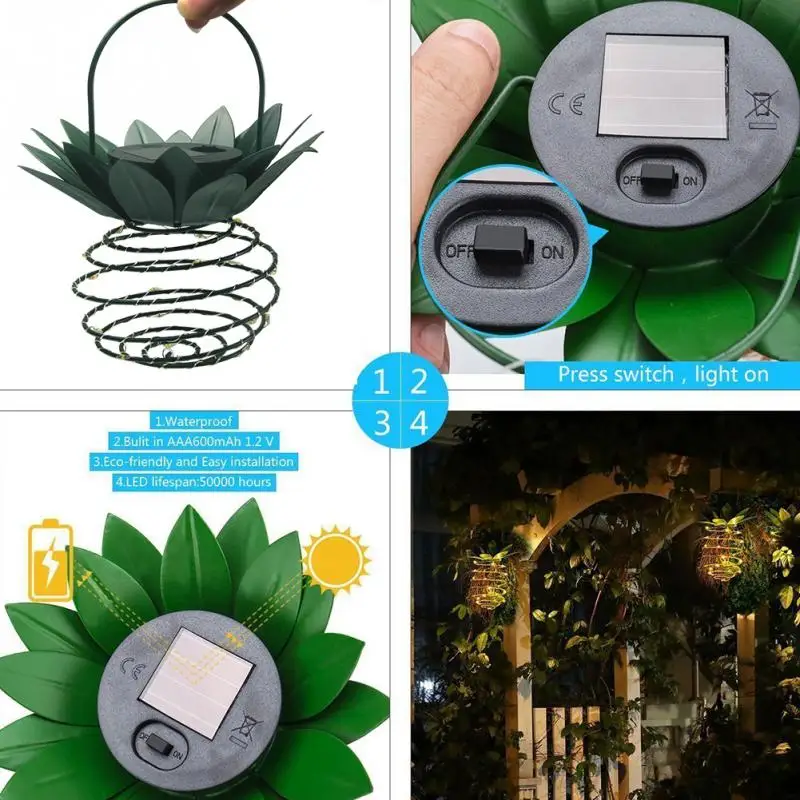 

Outdoor Garden Solar Lights Decor Pineapple Solar Path Lights Hanging Fairy Lights,Waterproof 20 Solar Led Warm Fairy String