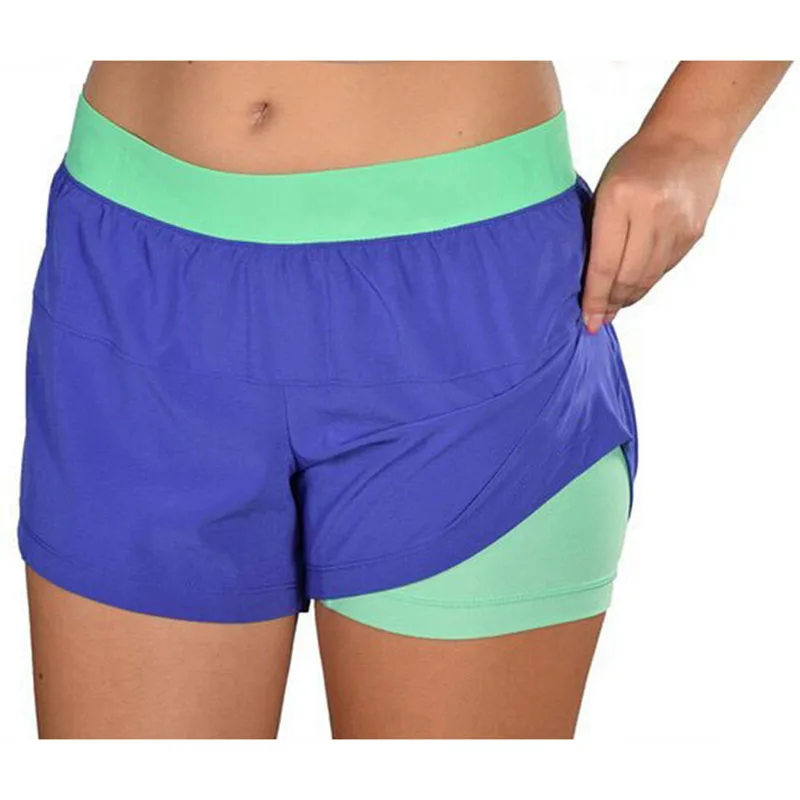 Замыкание 2 в 1 Женские беговые Йога быстросохнущие пляжные шорты с плотной подкладкой Спортивные Профессиональные Тренировочные Короткие брюки pantalones