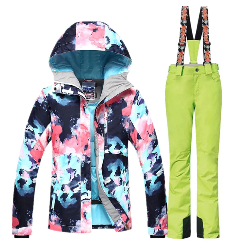 Gsou Snow/лыжи костюм для женщин Лыжный сноуборд куртка брюки для девочек Зимний водонепроницаемый лыжный костюм женский спортивный комплект