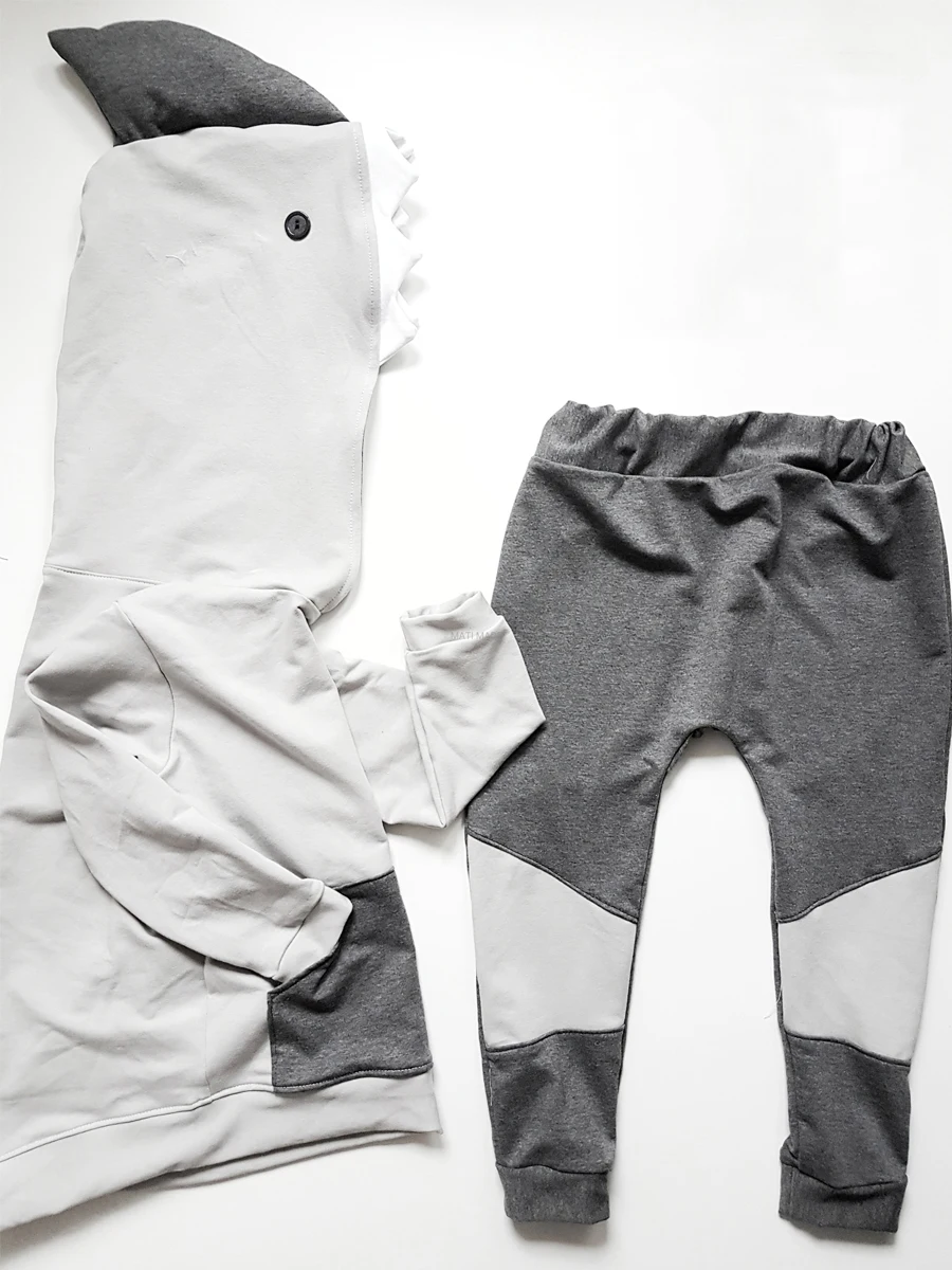 Одежда для маленьких мальчиков осенне-зимние топы с капюшоном с изображением акулы+ штаны, комплект из 2 предметов, комплекты с монстрами для детей от 6 до 18 месяцев, От 1 до 4 лет