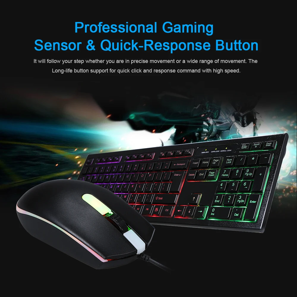 

Gaming Wired Gaming Keyboard and Wired Mouse Anti-Slip Keyboard Rainbow LED Backlit Bundle Pack Professional Gaming Sensor