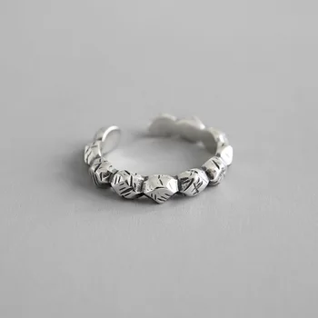 

3.9MM Retro Authentic S925 Sterling Silver FINE Jewelry STACK Rock Texture band ring adjust TLJ673