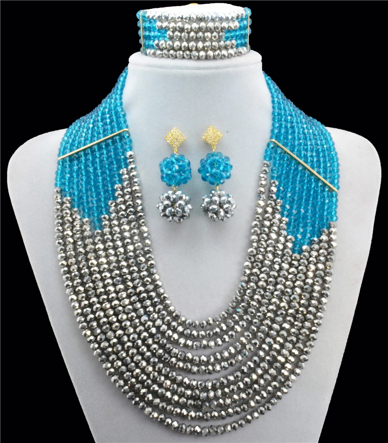 2015 Vintage Ethnic Beads Flower Shape nigerian wedding african beads jewelry set Necklace Earrings For Women Wholesale