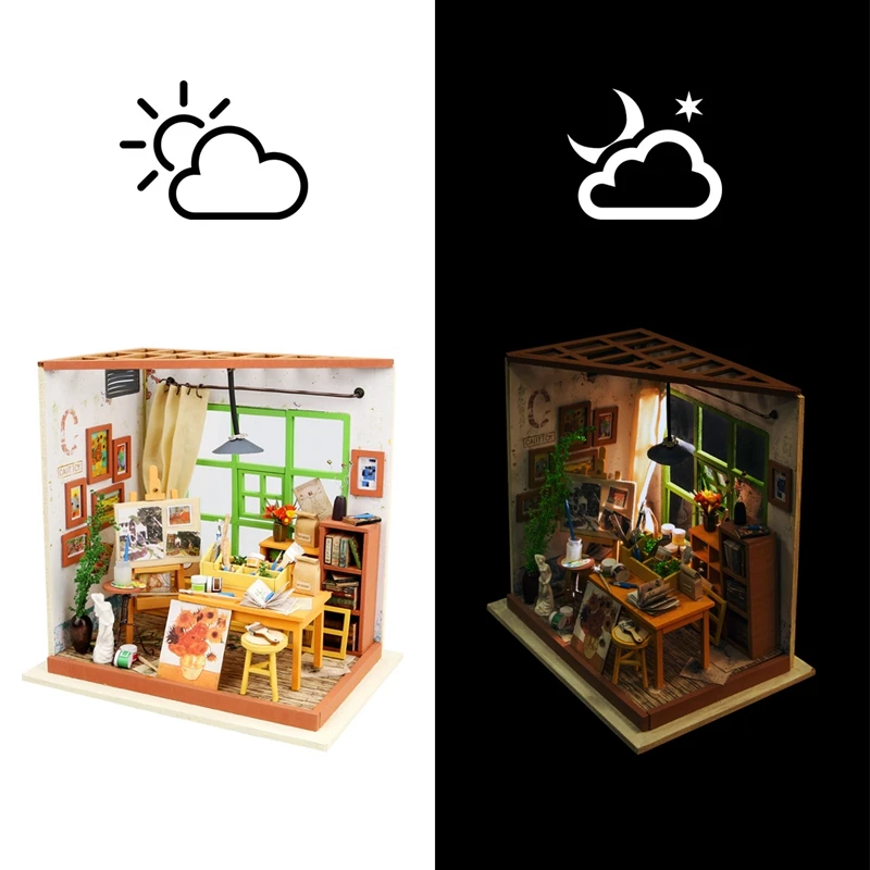 

Robud DIY Miniature Doll House with Furniture Light Model Building Kits Dollhouse Toys for Children Atelier for Dropshipping