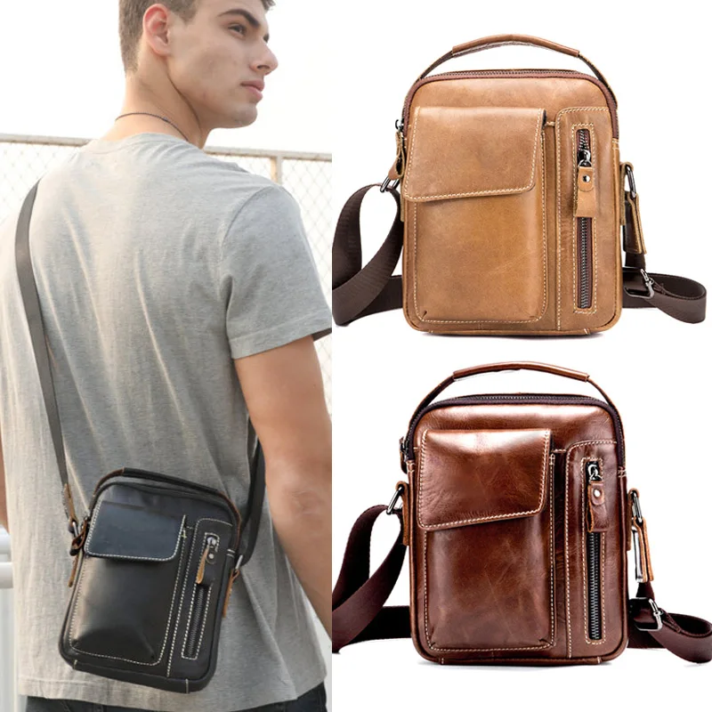 

2019 New Fashion Vintage Men Mini Crossbody Bag Casual Leather Shoulder Bags Cellphone Bags WML99