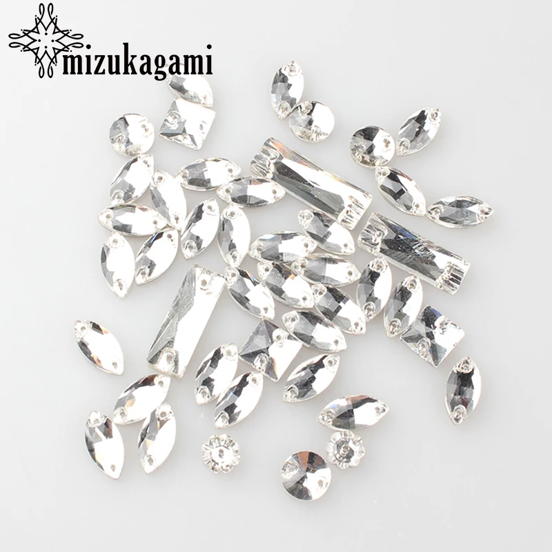 

Free Shipping White Flat Crystal Glass Beads About 100 Pieces/Lot Various Shapes For DIY Wedding Dance Clothing Accessories