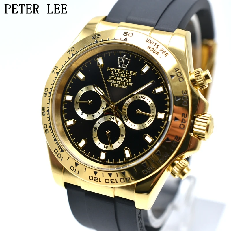 PETER LEE циферблат 41 мм Силиконовые военные хронограф автоматические механические мужские часы спортивные часы мужские часы лучший бренд роскошный подарок