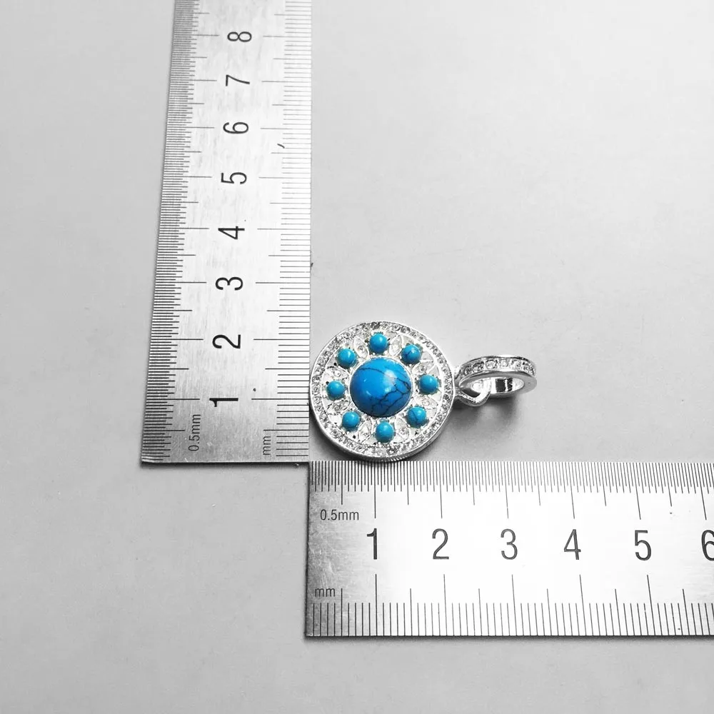 Голубой камень CZ орнамент диск Сердце Медальон Подвески, модные ювелирные изделия 925 пробы серебро модный подарок для женщин девушек подходит ожерелье