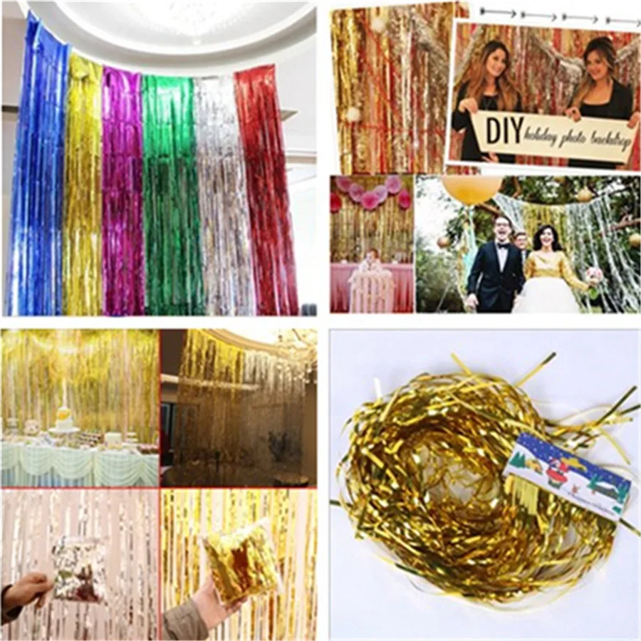 

1*2M Door Curtains Tinsel Shining Party Wedding Birthday Marriage Gathering Decoration For Party Gold Foil Fringe Curtain