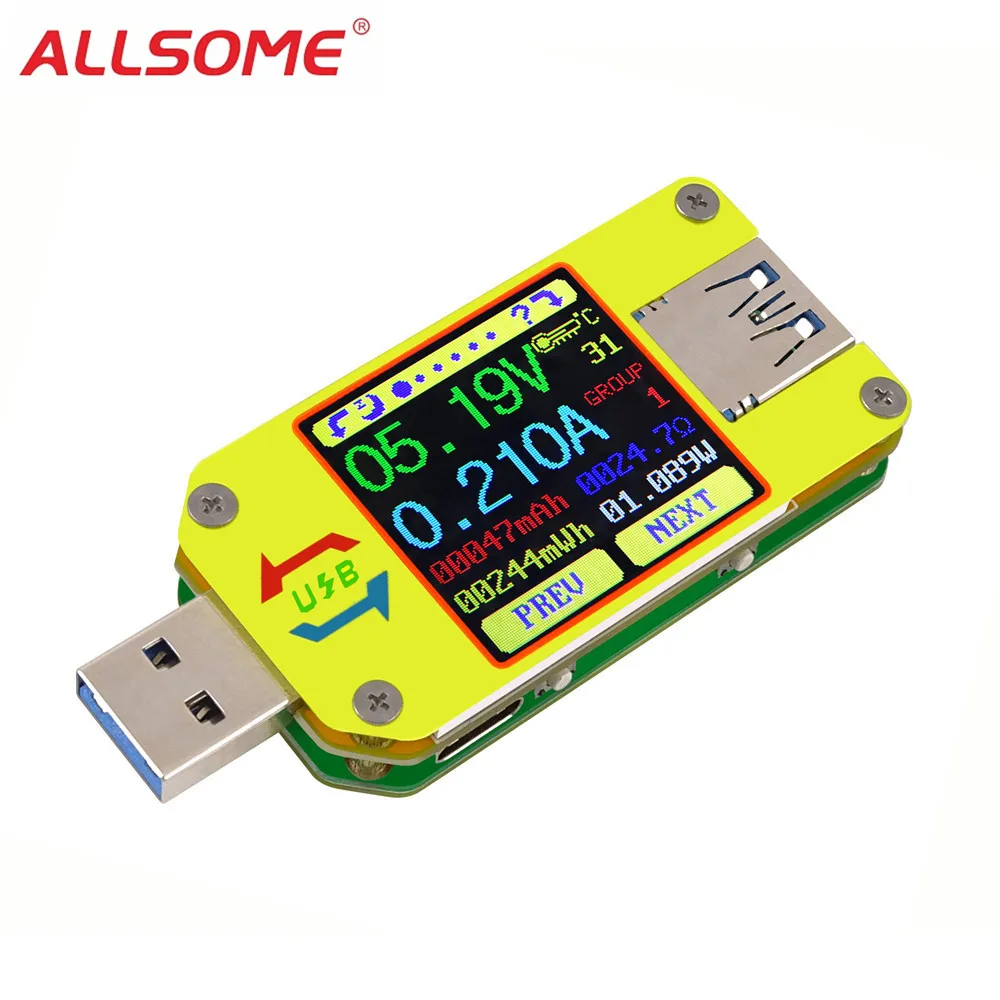 

ALLSOME UM34C USB 3.0 USB Tester Voltage Current Meter Voltmeter Ammeter Battery Charge Cable Impedance Resistance Measurement