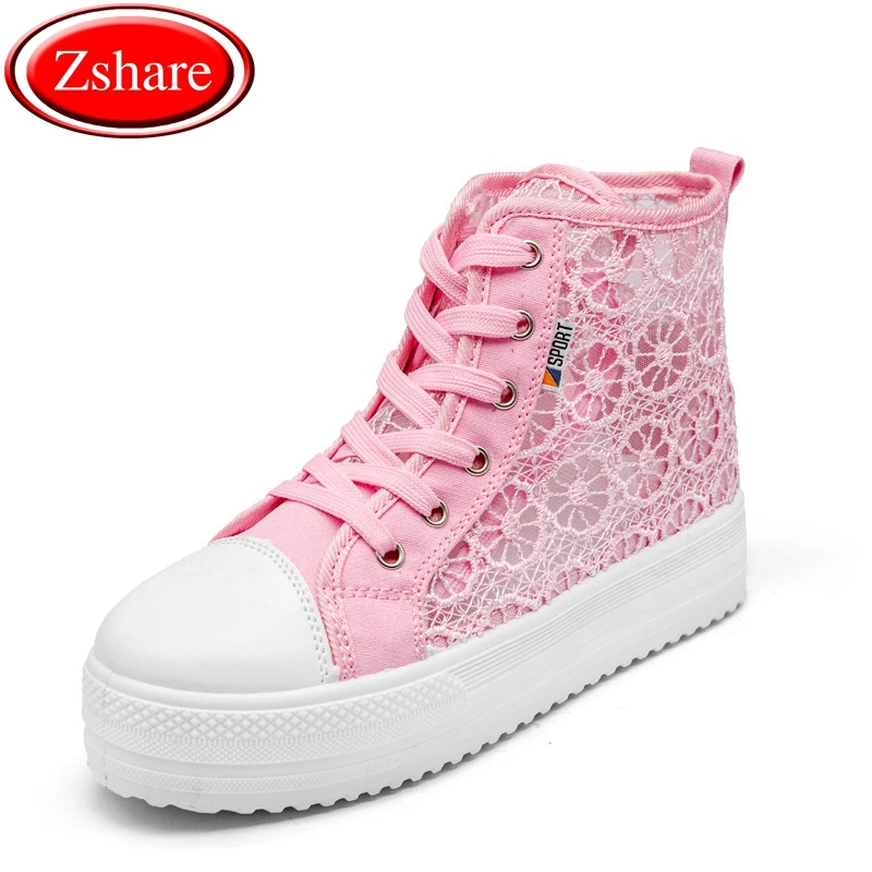 

High Help Platform Women Shoes 2019 Summer Shallow Women Air Mesh Flat Shoes Size 35-42 Brand Lace-Up White Ladies Casual Shoes