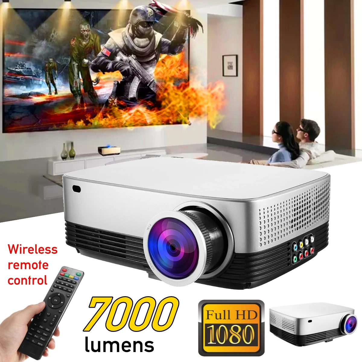 

Portable LCD Projector Home Cinema Theater Movie LED Proyector HD Mini Projectors Support 1080P 7000 Lumens