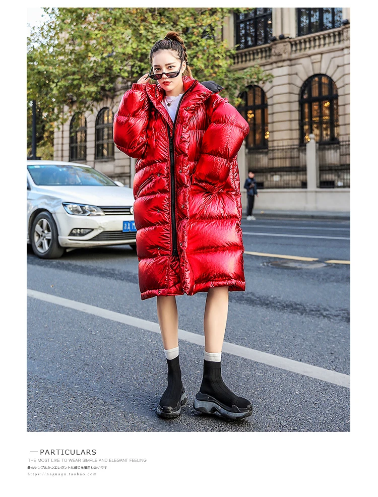 Зимняя модная женская пуховая хлопковая куртка, глянцевая теплая парка, длинное плотное пальто с капюшоном, женская уличная одежда с длинным рукавом 173
