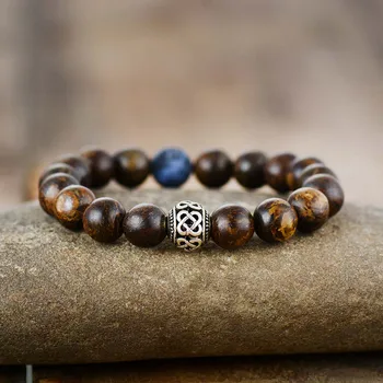 Men Punk Bracelet 10mm Bronzite Stone Tibetan Beads Women Stretchy Bracelets Yoga Mala Elastic Charm Bracelets Jewelry