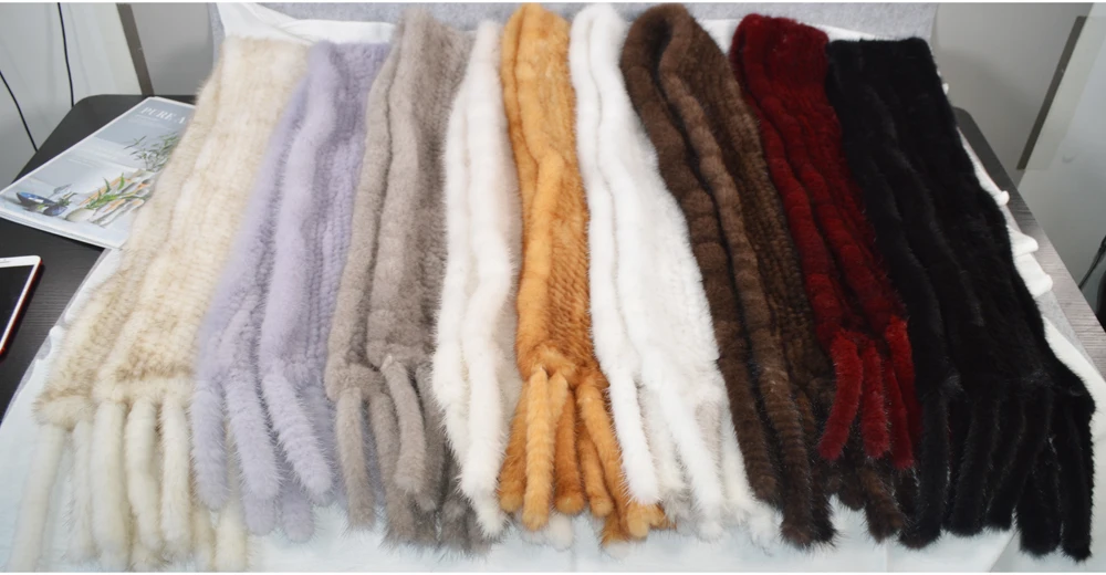 Long Style Women Real Mink Fur Scarf Genuine Real Mink Fur Scarfs Luxury Warm Soft Quality Knitted Real Mink Fur Shawl Scarves