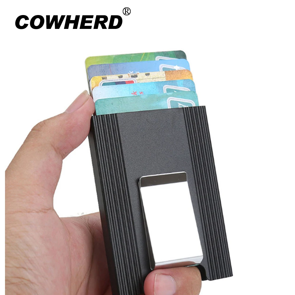 

Portable Men Card Holder RFID Blocking ID Credit Card Wallet Aluminium Case Money Clip Card Organizer Easy-carrying Purse