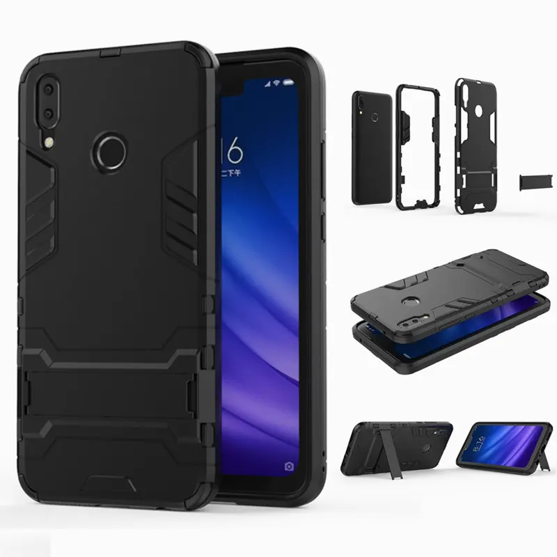 

For Huawei Y9 2019 case Heavy Duty Armor Stand Silicone Hard Back Cover For Y 9 2019 Rubber Kickstand Holder Coque Capa Fundas