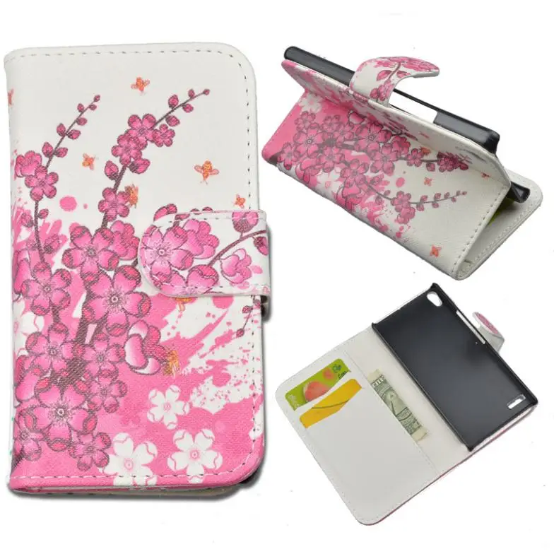For Huawei Ascend P6 Case Stand Style Magnet Flip Cover PU Leather Painting Pattern Hard Phone Bag |