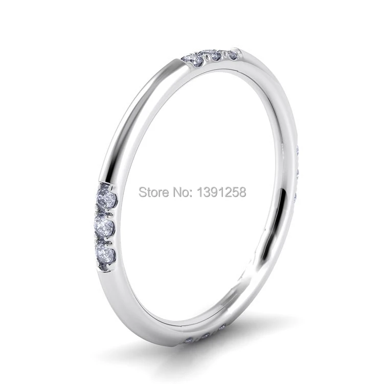 

1.5mm Thin Round Shape 100% Solid Genuine 9ct 9k White Gold 0.09ct Natural Diamond Wedding Ring Party Fine Jewelry Girl Women