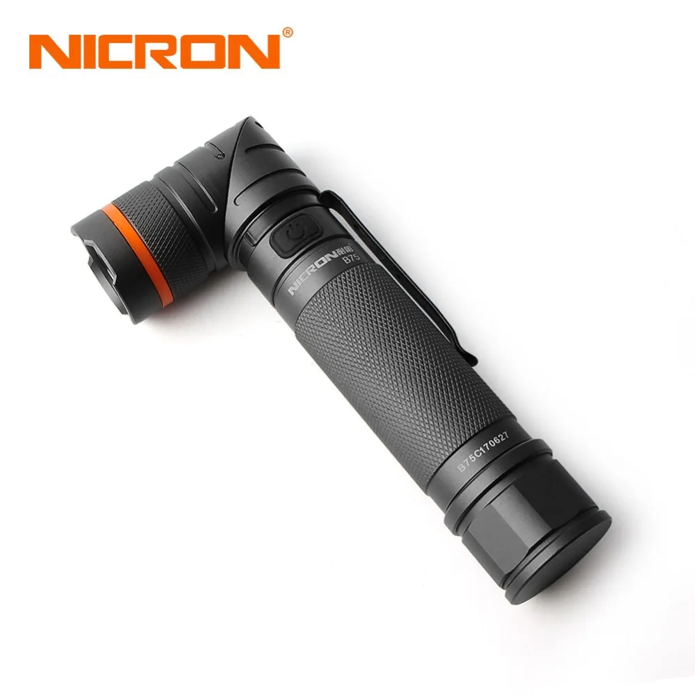 

NICRON Flashlight 18650 2500mAh Li-ion Battery 5W Magnet 90 Degree Twist UV/ White 2-Color Rechargeable 80m Beam Distance B75