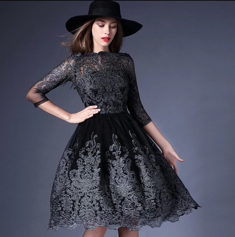 

Summer High-end Lace Gauze embroidery Slim dress party dresses vestido de festa vestidos