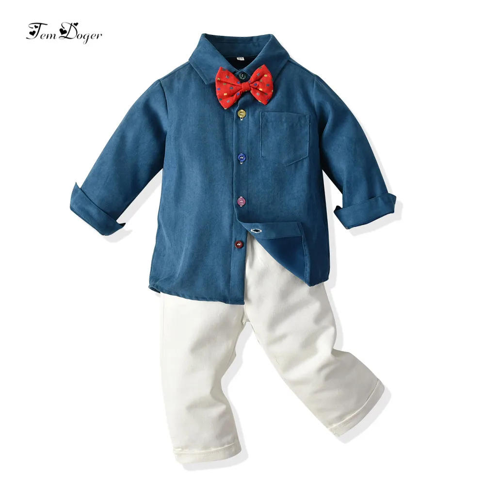 

Tem Doger Boy Clothing Sets 2019 Autumn Kids Boy Clothes Long Sleeve Tie Shirts+Pants 2PCS Tracksuit Fashion Children Clothing