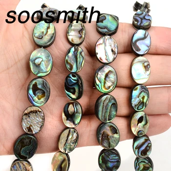 

soosmith Hot sale Natural Shell Beads Oval Shape Natural Abalone Shell Beads Perles Pick Size 10x14mm 12x15mm Diy Craft Handmade