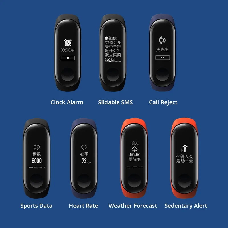 Xiaomi mi-браслет 3, умный браслет, черный, 0,78 дюймов, OLED mi Band 3, браслет, полоса 3, мгновенное сообщение, вызов, фитнес-трекер