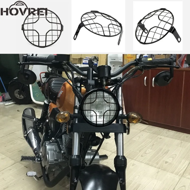 

6.5" Metal Retro Motorcycle front Headlight Mesh Grille Mask Cover head Lamp Grill Mask Protector guard For Honda Cafe Racer
