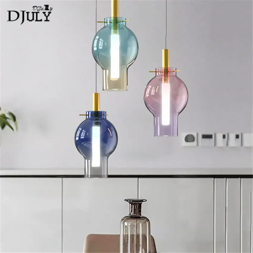 

nordic stained glass led cob pendant lights modern luminaire design loft decor hanging lamp living room kitchen light fixtures