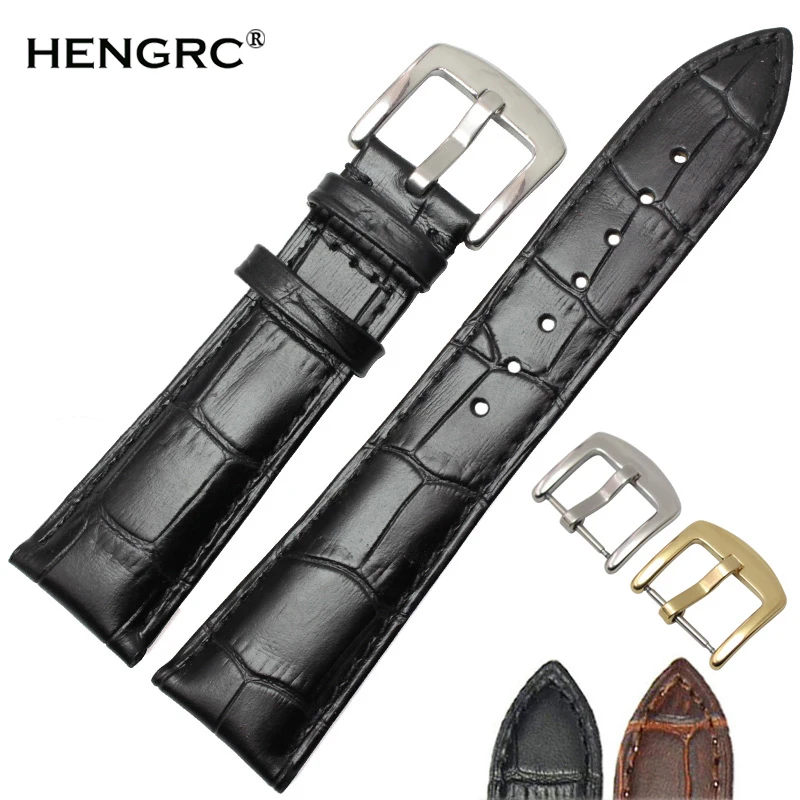 Premium Genuine Leather Watchband for Men - Soft Black & Brown Strap with Steel Needle Buckle