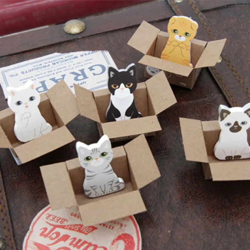 

1pcs / lot Kawaii Cat Sticky Notes , Cute Box Cat Memo Pad as Diary Bookmark Stickers