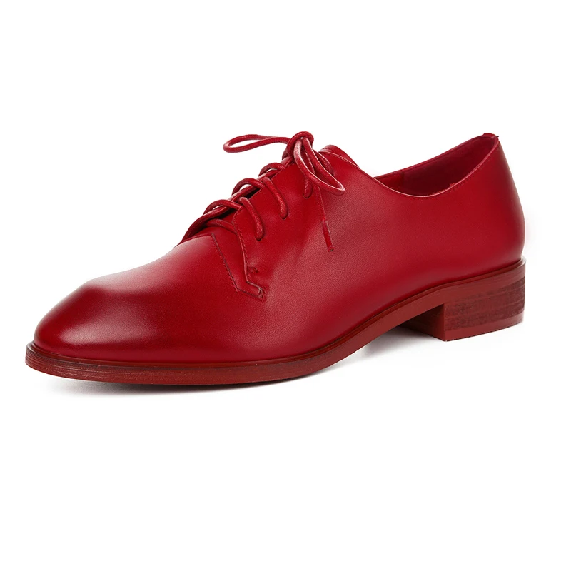 XiuNingYan/Женская обувь; Роскошные Брендовые женские туфли из натуральной кожи на плоской подошве; модная женская повседневная обувь ручной работы на шнуровке; Брендовая обувь - Цвет: Красный