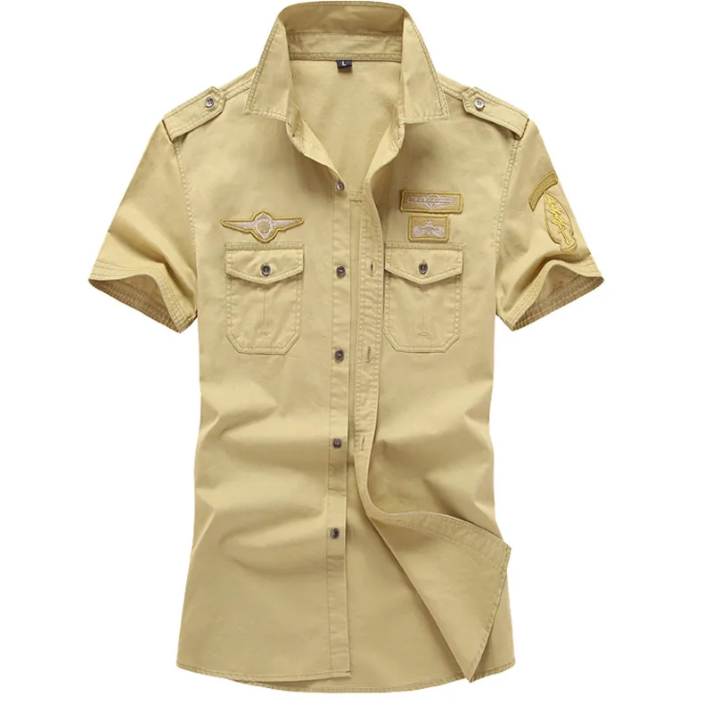 Высококачественное летнее платье мужская стильная униформа для мужчин на каждый день короткий рукав футболки с рукавами Повседневная Мужская рубашка с коротким рукавом, с рисунком - Цвет: Khaki