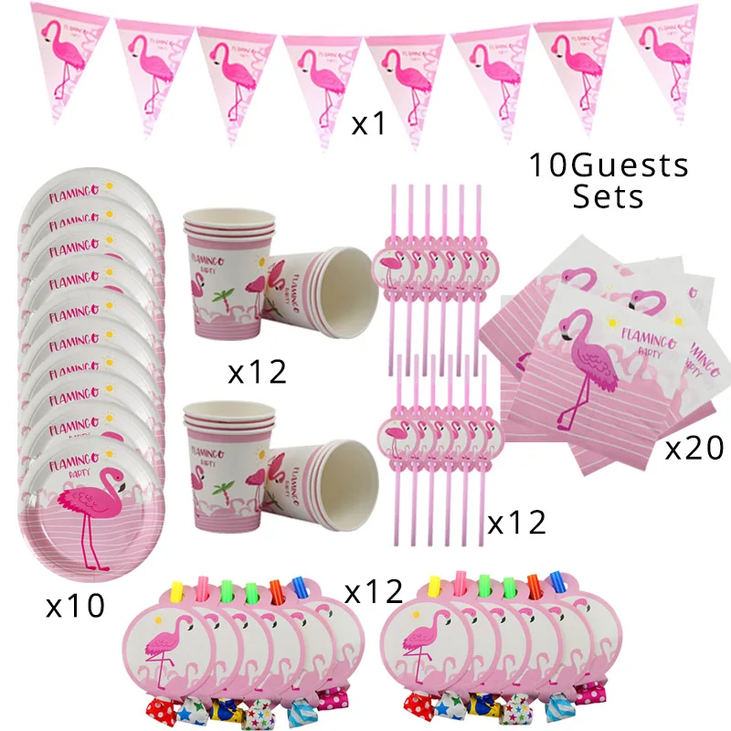 

67pcs Birthday Party Disposable Tableware Flamingo Party Paper Plate Cup Napkin Summer Wedding Hawaii Bachelorette Party Favors