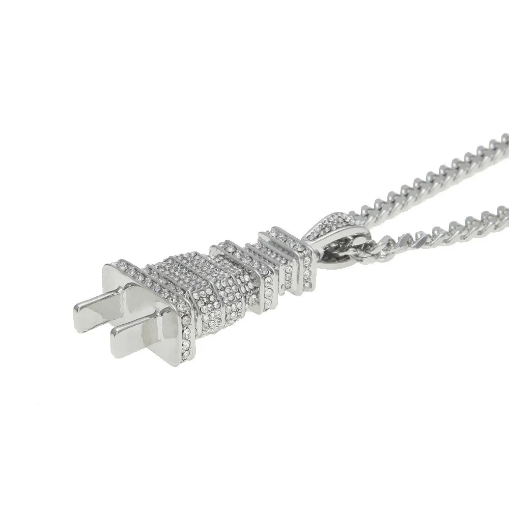 

New Fashion Fully Lced Out Bling Power Plug Pendant Hip Hop Cuban Necklace Chain Unisex Suitable For All Ages z0423