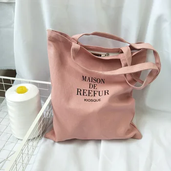 

Fashion Soft Zipper Pink Letter Women Canvas Handbags 2019 New Female Casual Simple Students School Bags Shoulder Bags