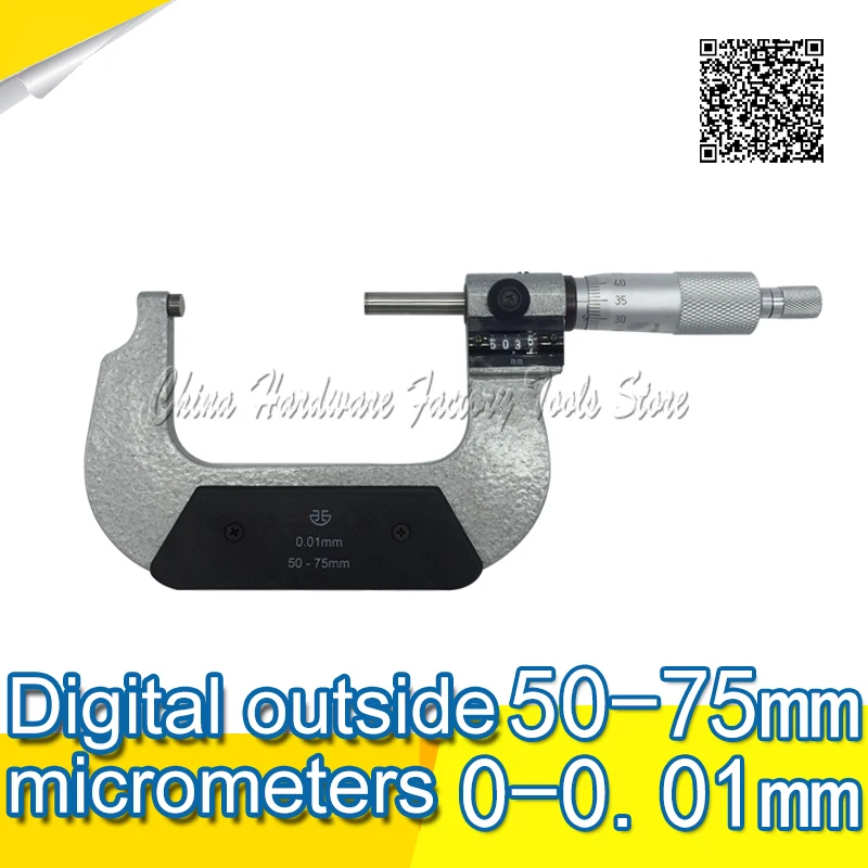 

50-75mm micrometer precision 0.01mm counter outside micrometer screw gauge carbide alloy measuring head micromet digital outside