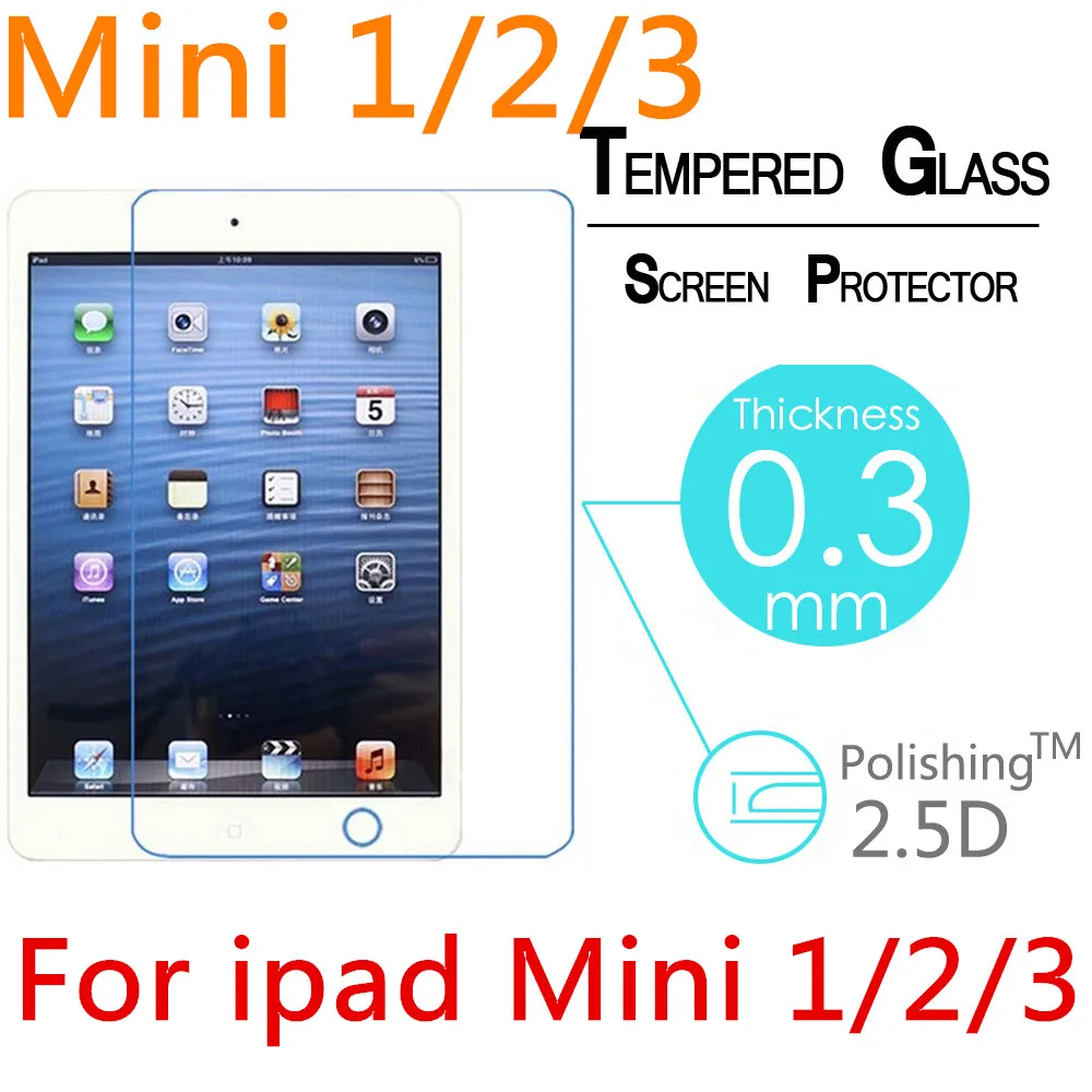  100pcs DHL 0.3MM Explosion-Proof Toughened Tempered Glass For Apple ipad mini 1/2/3 Tablet PC Film HD Clear Screen Protect Cover 