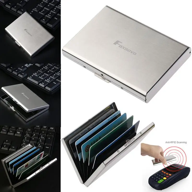 

FOXNOVO Ultra Thin Stainless Steel Credit Card Wallet Holder For Men & Women With 6 PVC Slots Office Supplies