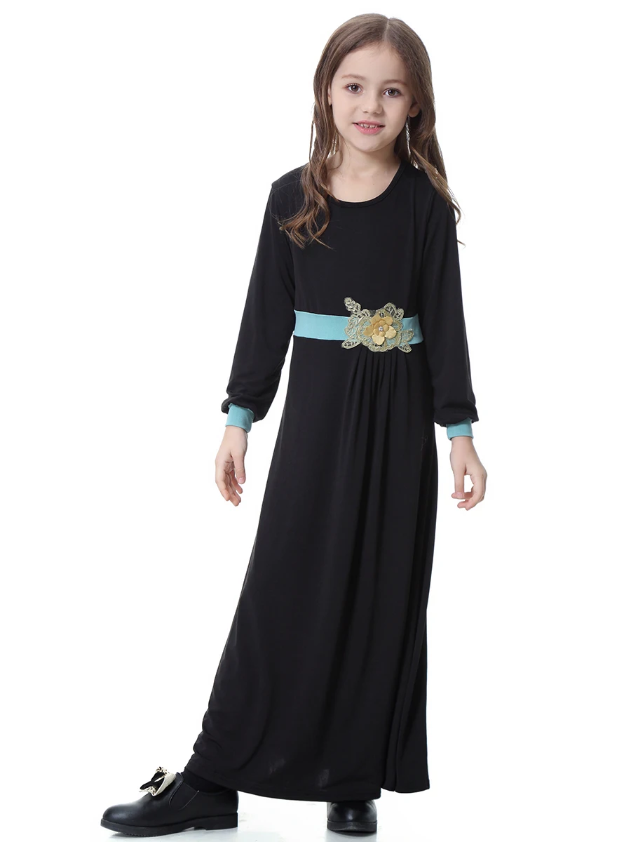 Мусульманское детское Макси платье для девочек длинное Кимоно Jubah Ramadan средний