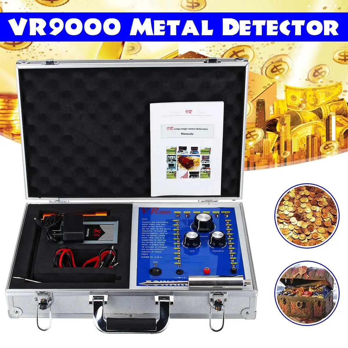 

VR9000 65M Long Distance Professional Underground Metal Detector High Sensitivity Silver Gold Detector Detecting