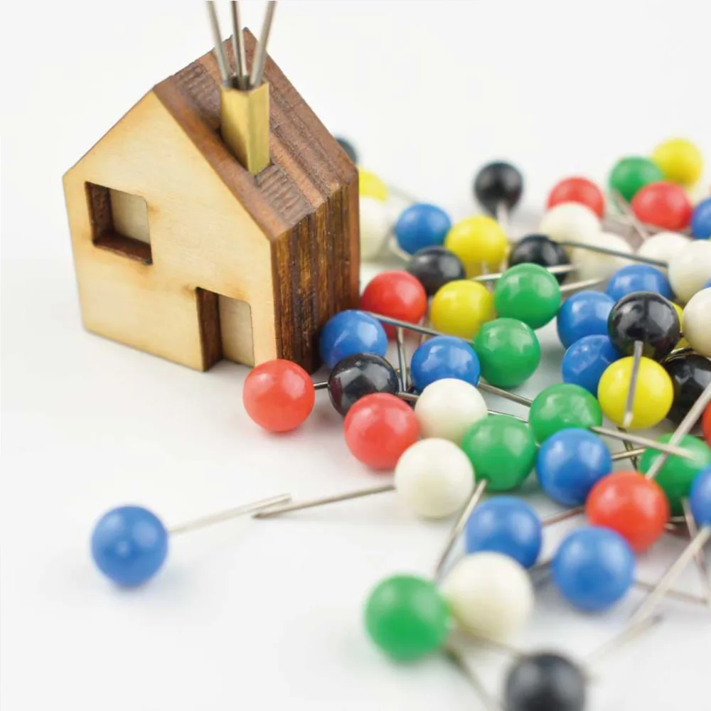 

350pcs Pin Balloon Office School Supplies House Colorful Pins Set Map Paper Push Pins Tacks with Wood Base Creative Kids Diy