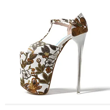 

ACILICI1905027 New Fashion Rejuvenated Embroidered Fishmouth T-belt Waterproof Platform Super High Heel Sandals Women Shoes