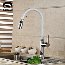 Одной ручкой Кухня Раковина кран белый и хромированная отделка смеситель на бортике