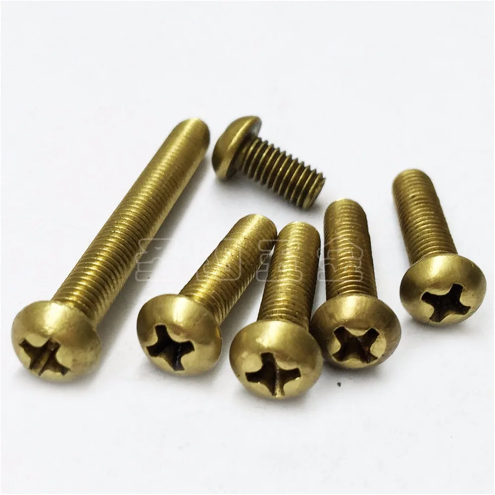 25pcs M6 Brass Screw Round Pan Head Copper Screw Cross Recessed Phillips Copper Bolt M6*8/10/12