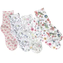 5 пар/набор Для женщин носки Винтаж цветы 3D полный носки с принтом Для женщин короткие носки милые носки хлопковые чулки элегантные носки для девочек, Meias